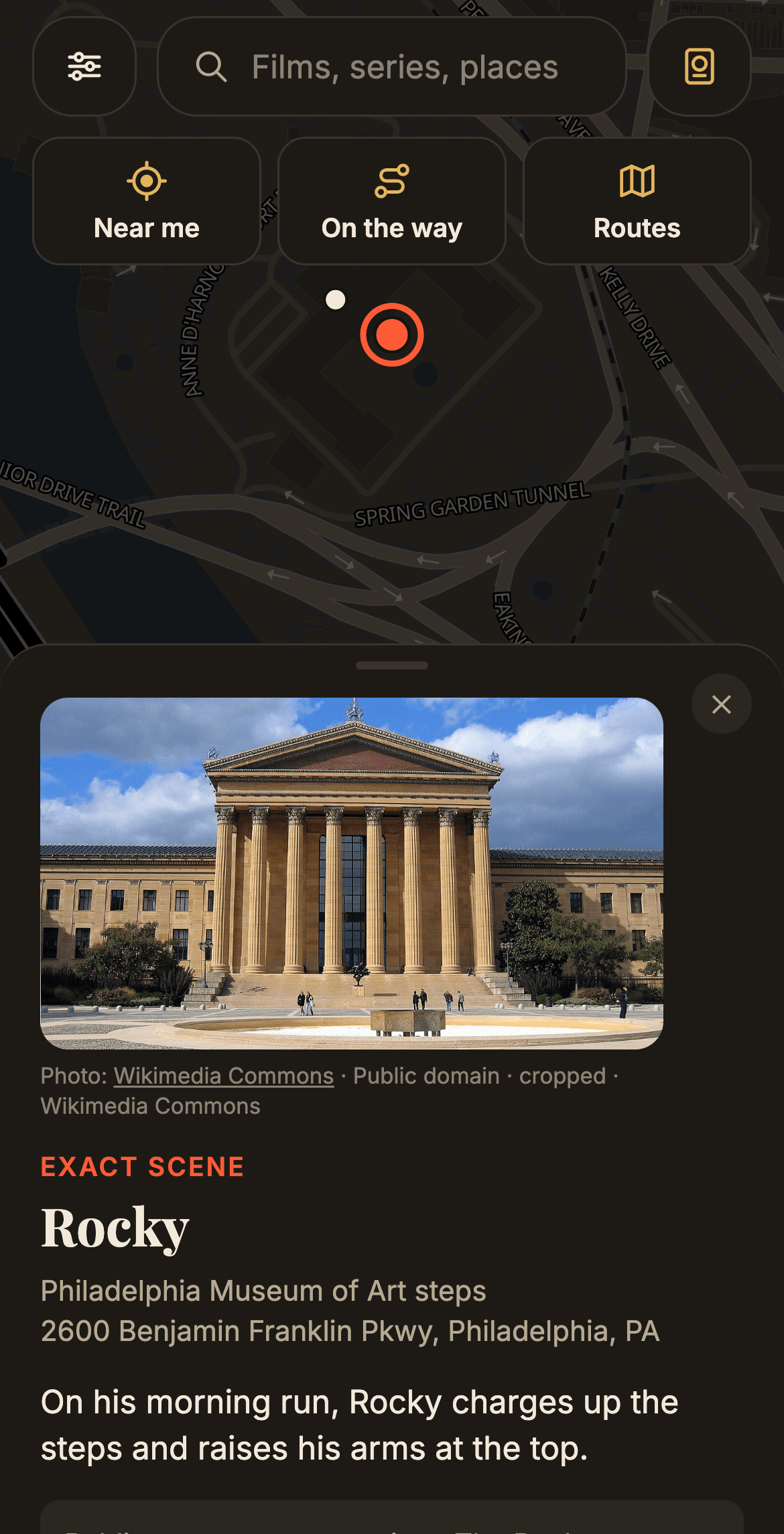 Find the scene screen of the Movie Map app